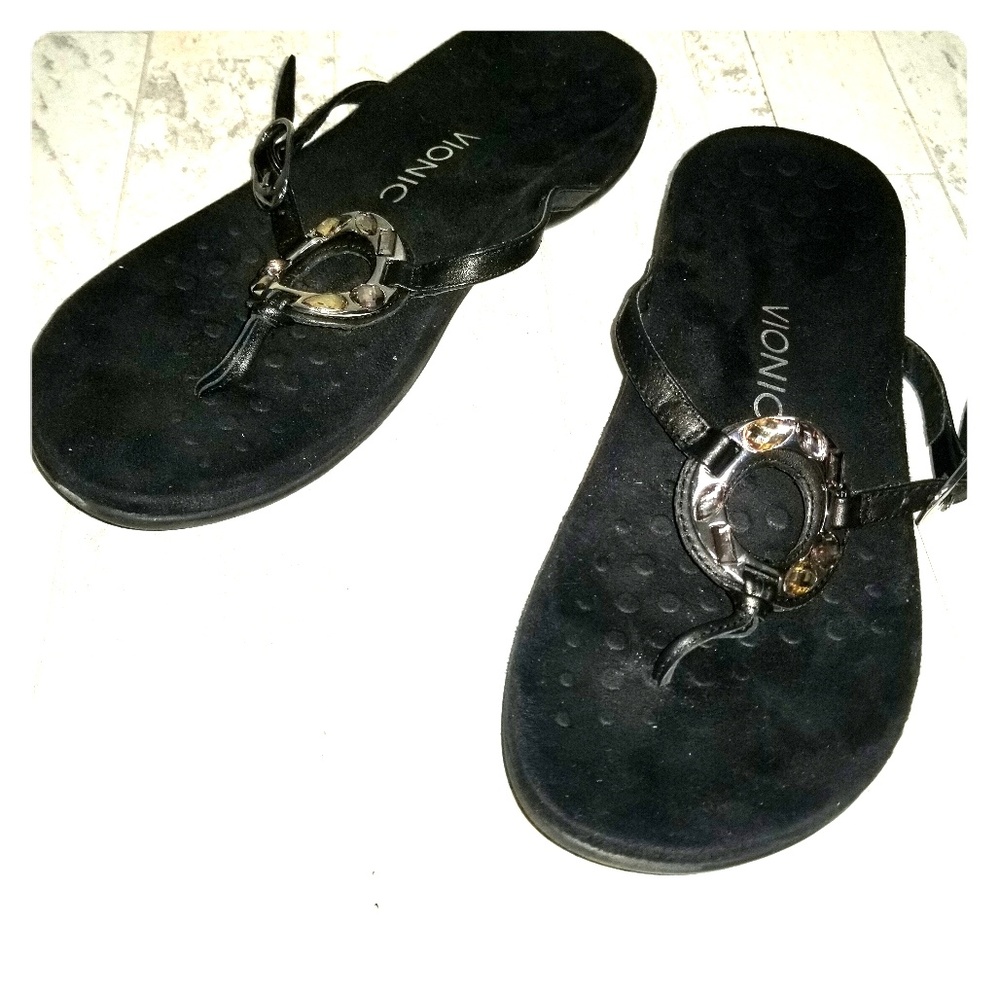 Vionic black slip-on arch support sandals-8 wide